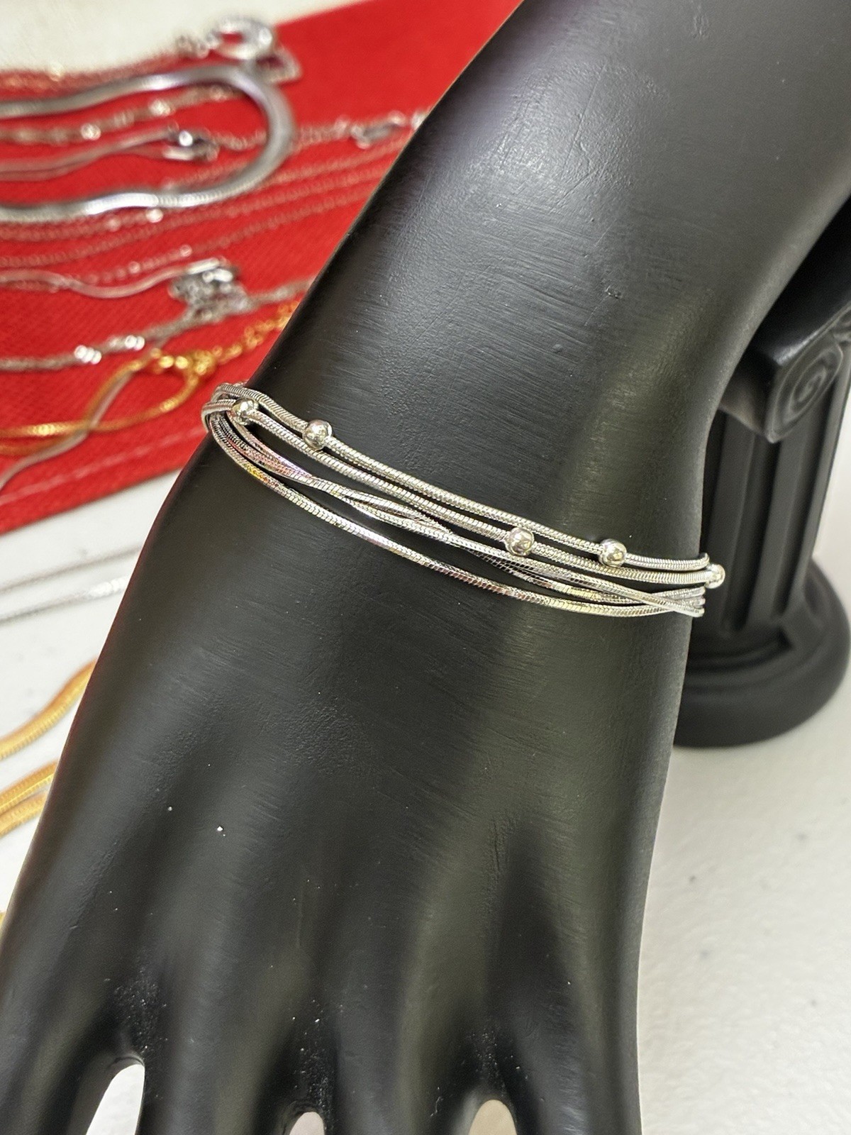Sterling Silver Multi-Strand and Beaded two Bracelet Set S925 marked
