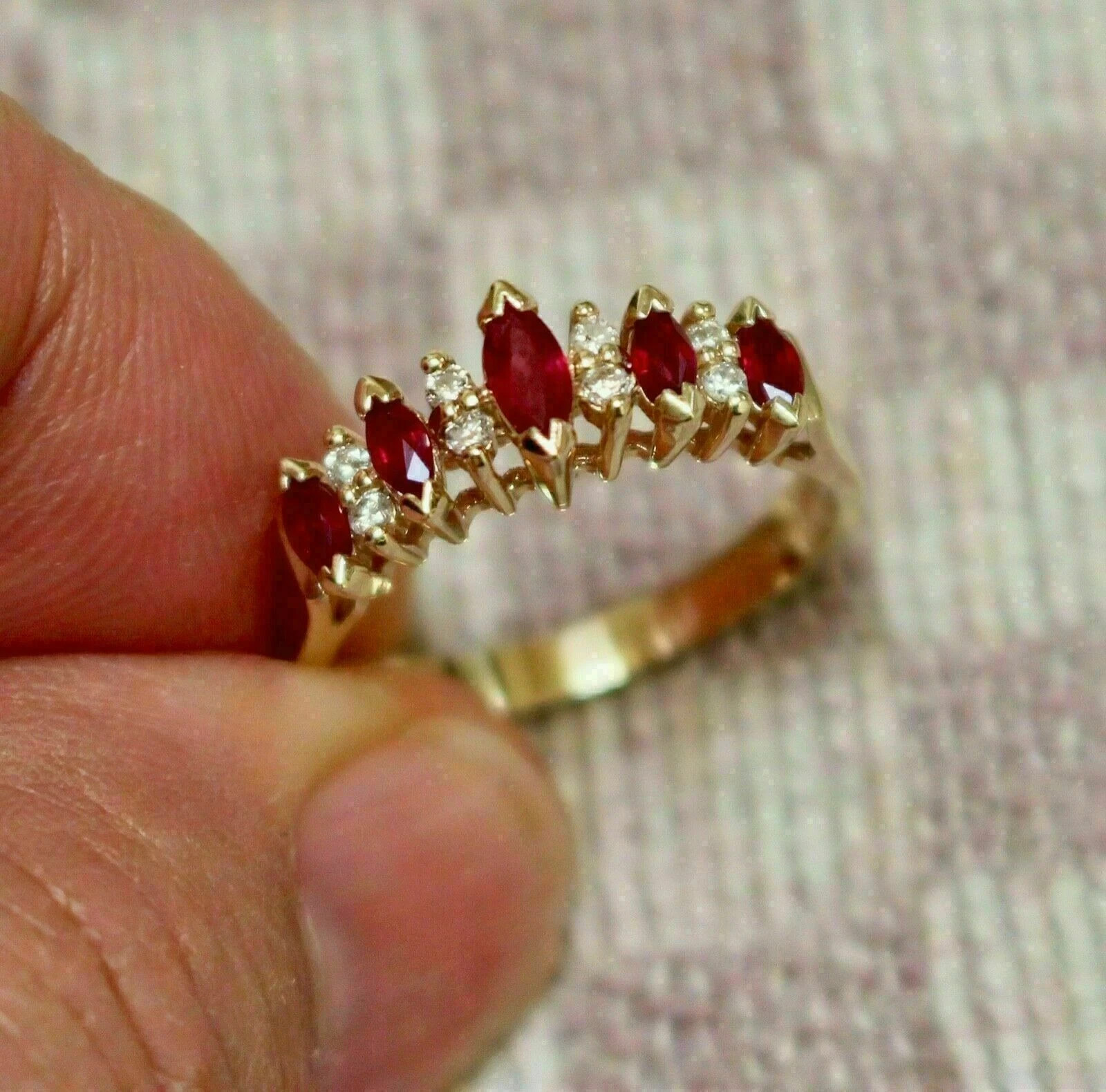 2Ct Marquise Red Ruby Simulated Diamond Wedding Band Ring 14K Yellow Gold Plated
