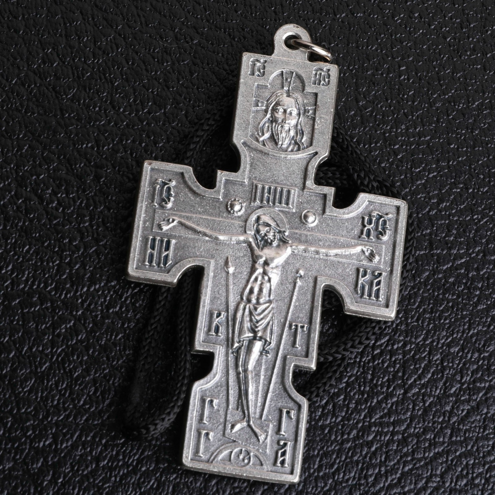 Pectoral Cross Necklace – Crucifixion & St. Michael/Madonna – 3.5″ Silver Tone