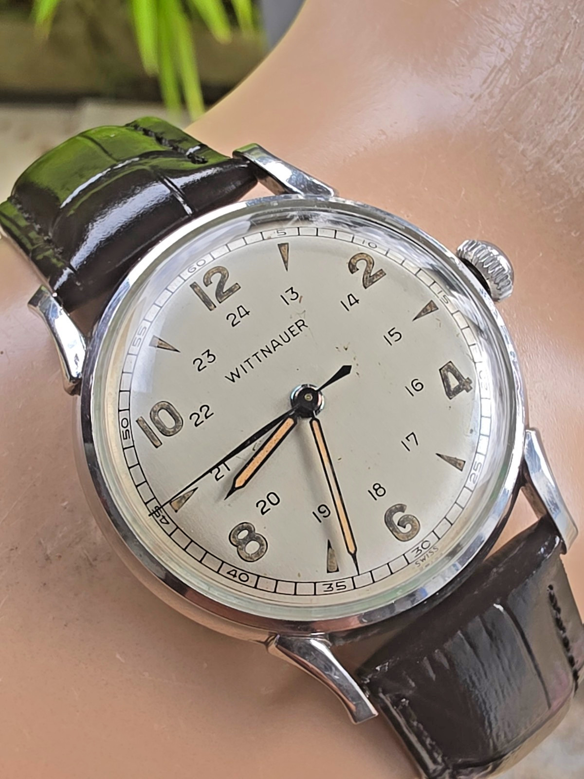 Vintage WITTNAUER men’s manual wind watch Military Style 24H dial 1950s