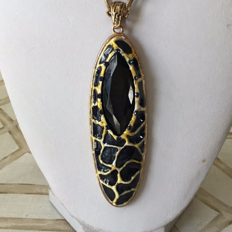 Black and yellow epoxy coating long pendant necklace earring set