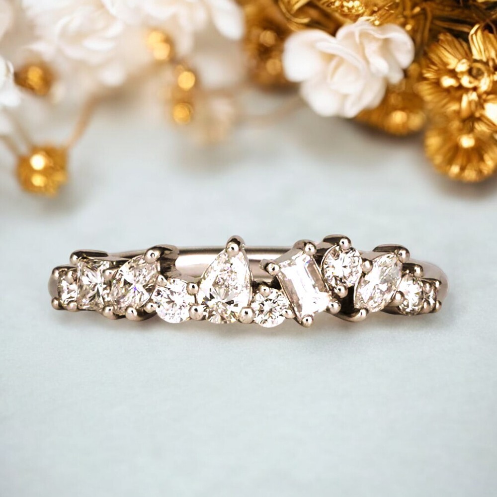 Diamond Stacking Band 14K White Gold Lab Grown Pear Cut 0.60 Ct GLI HRD Ring