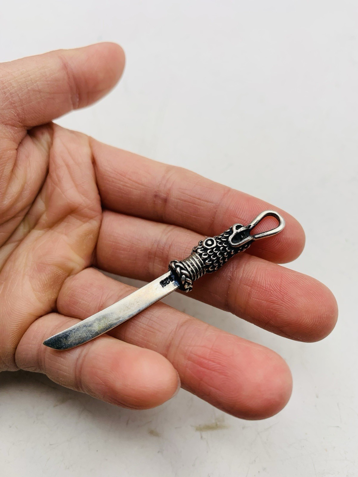 Vintage Sterling Silver 925 Asian Dragon Animal Dagger Knife Sword Charm Pendant