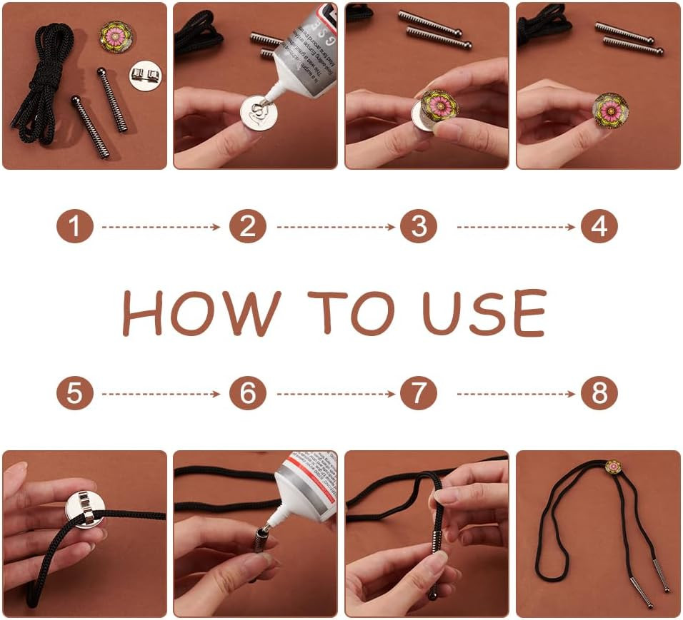 Bolo Tie Findings Cowboy Tie Bolo Tie Tips End Caps Kit Including Nylon Cords,