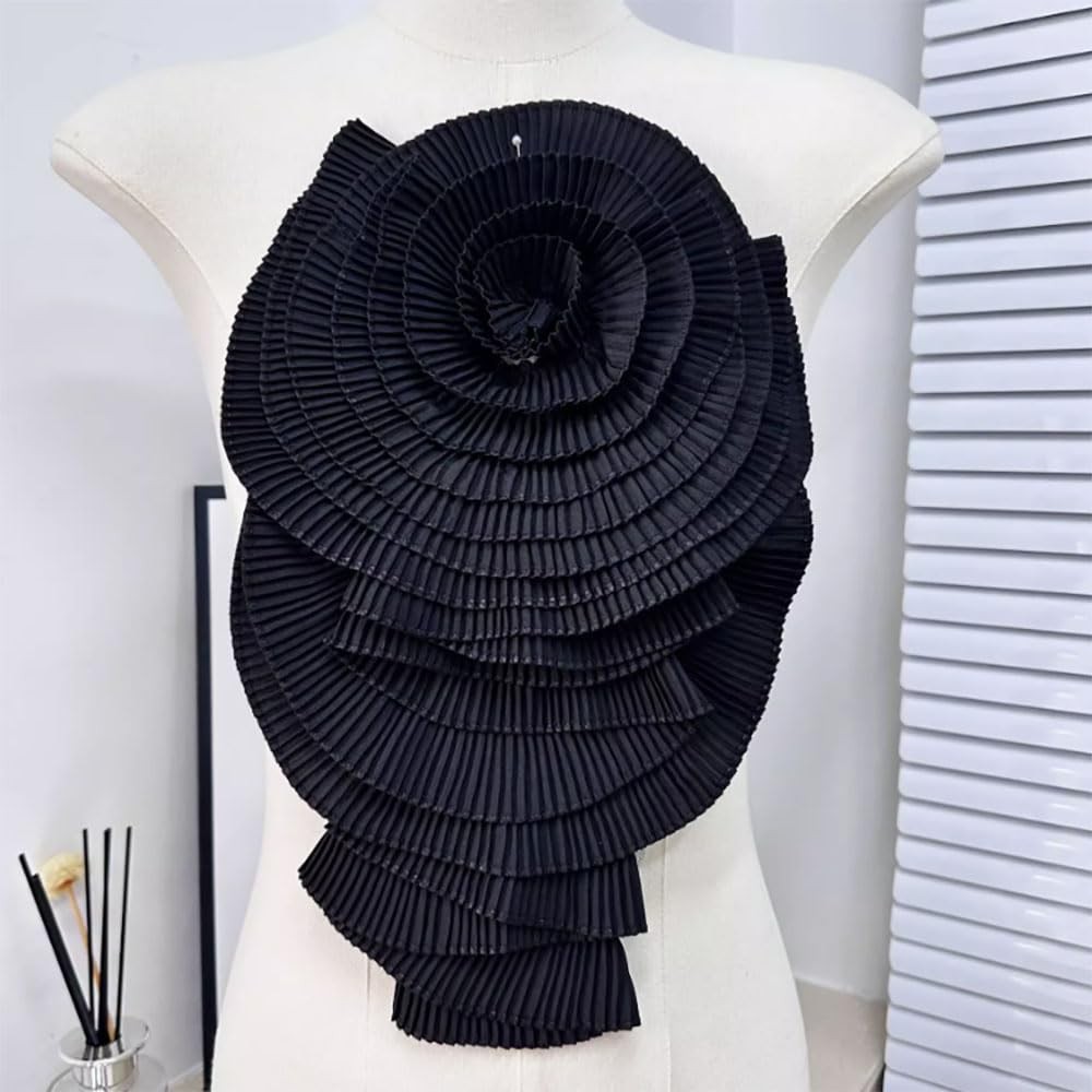 Ruffled Lace Fabric Brooch Pin, Big Flower, Pleated Chiffon, Shoulder, Trim