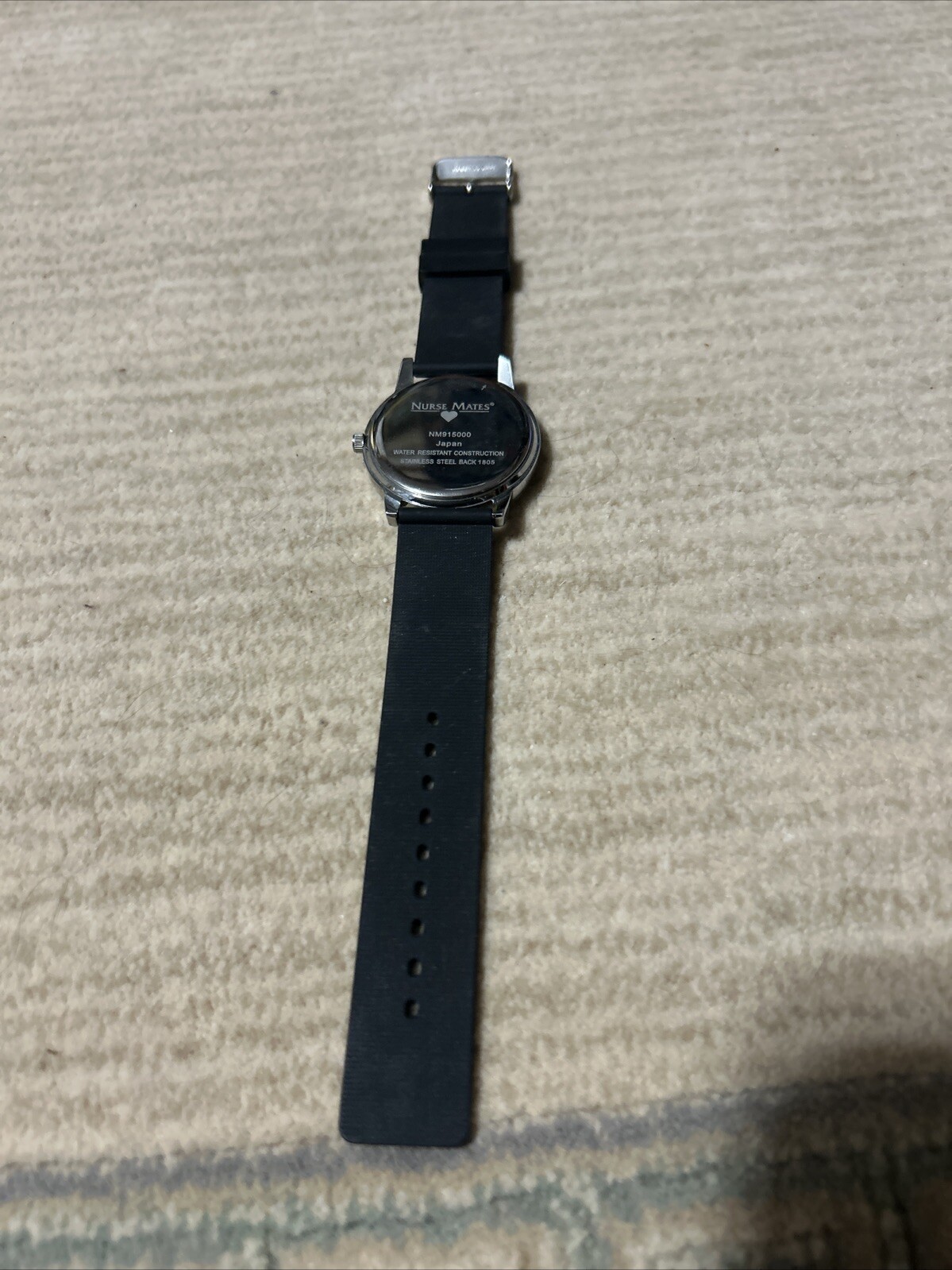Nurse Mates Wrist Watch Silver W/Black Band, Not Tested & Needs Battery.