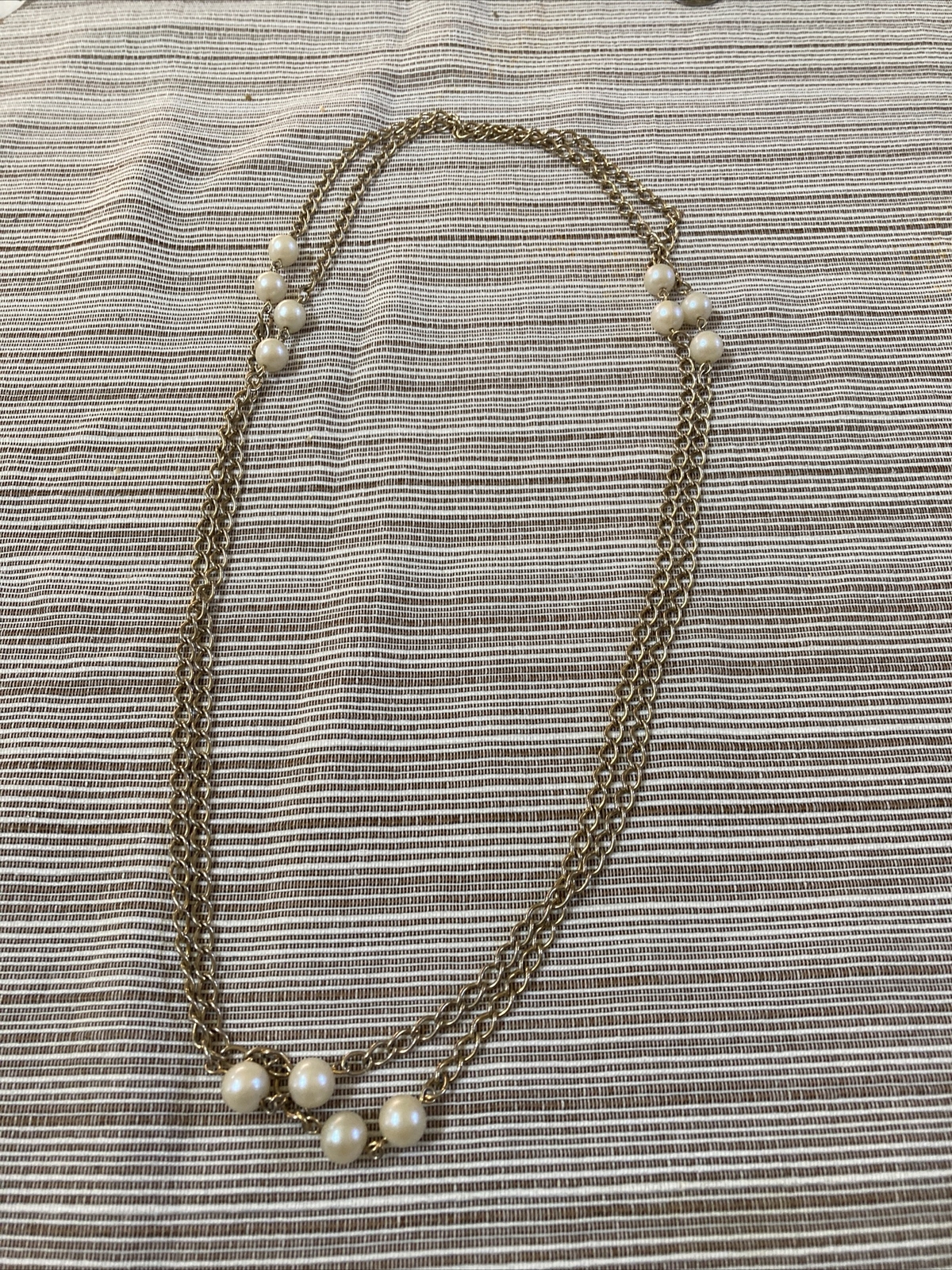 27″ Long Pearl Gold Layer Wrap Around Necklace Multi Strand or 2 Strand Vtg