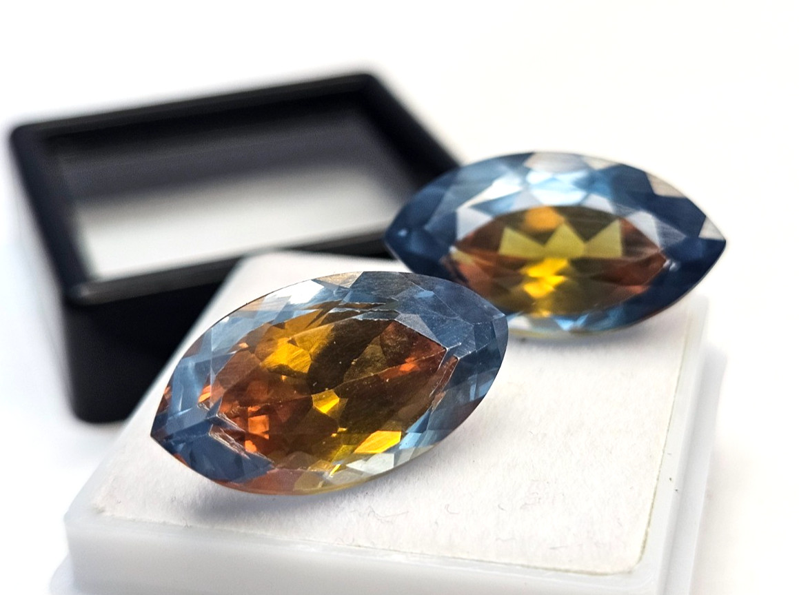 Pitambari Sapphire Natural Marquise Cut 18-19 Ct Certified Pair Gemstone FR-019