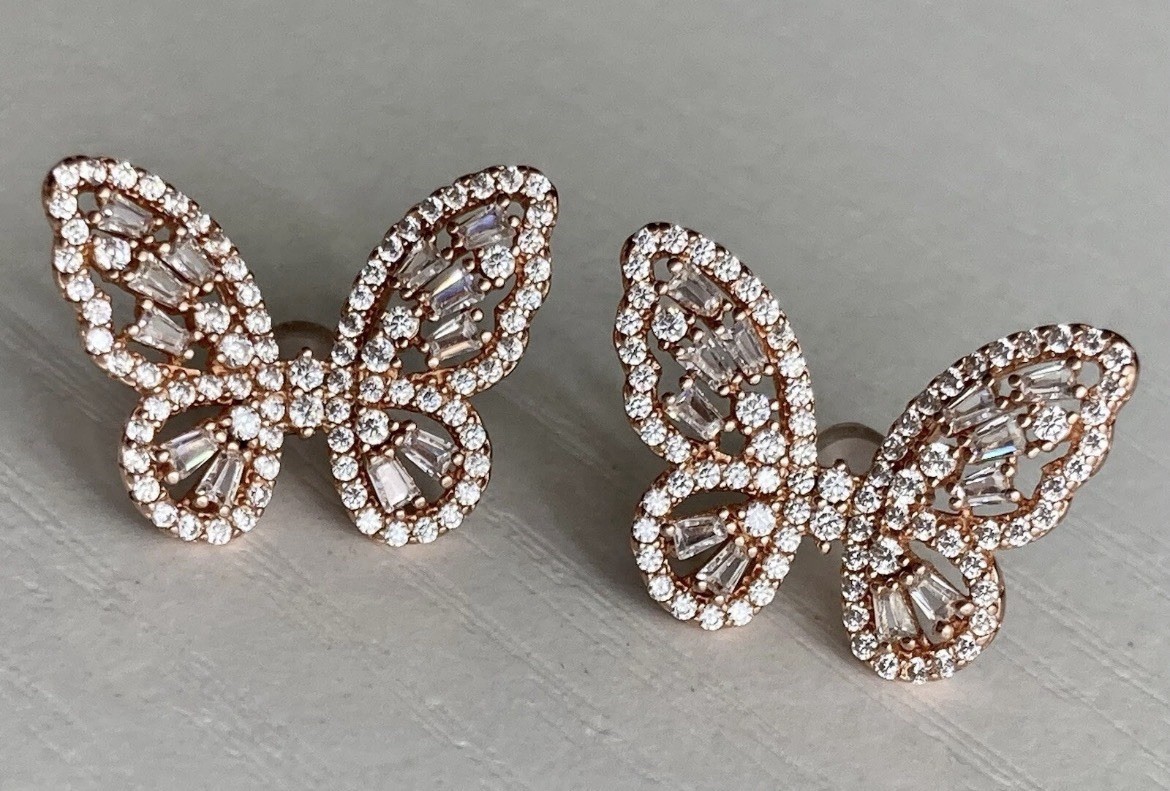 Fuzion Creations (FZN) Sterling 925 CZ Gold Tone Butterfly Earrings
