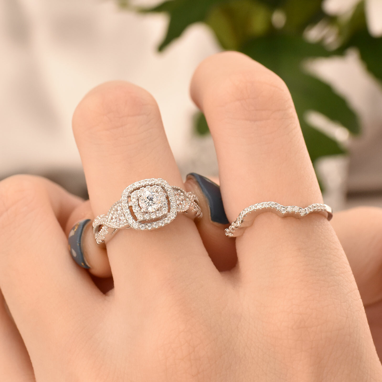 925 Silver Wedding Band Set Engagement Ring Set Promise Ring for Her AAAAA CZ
