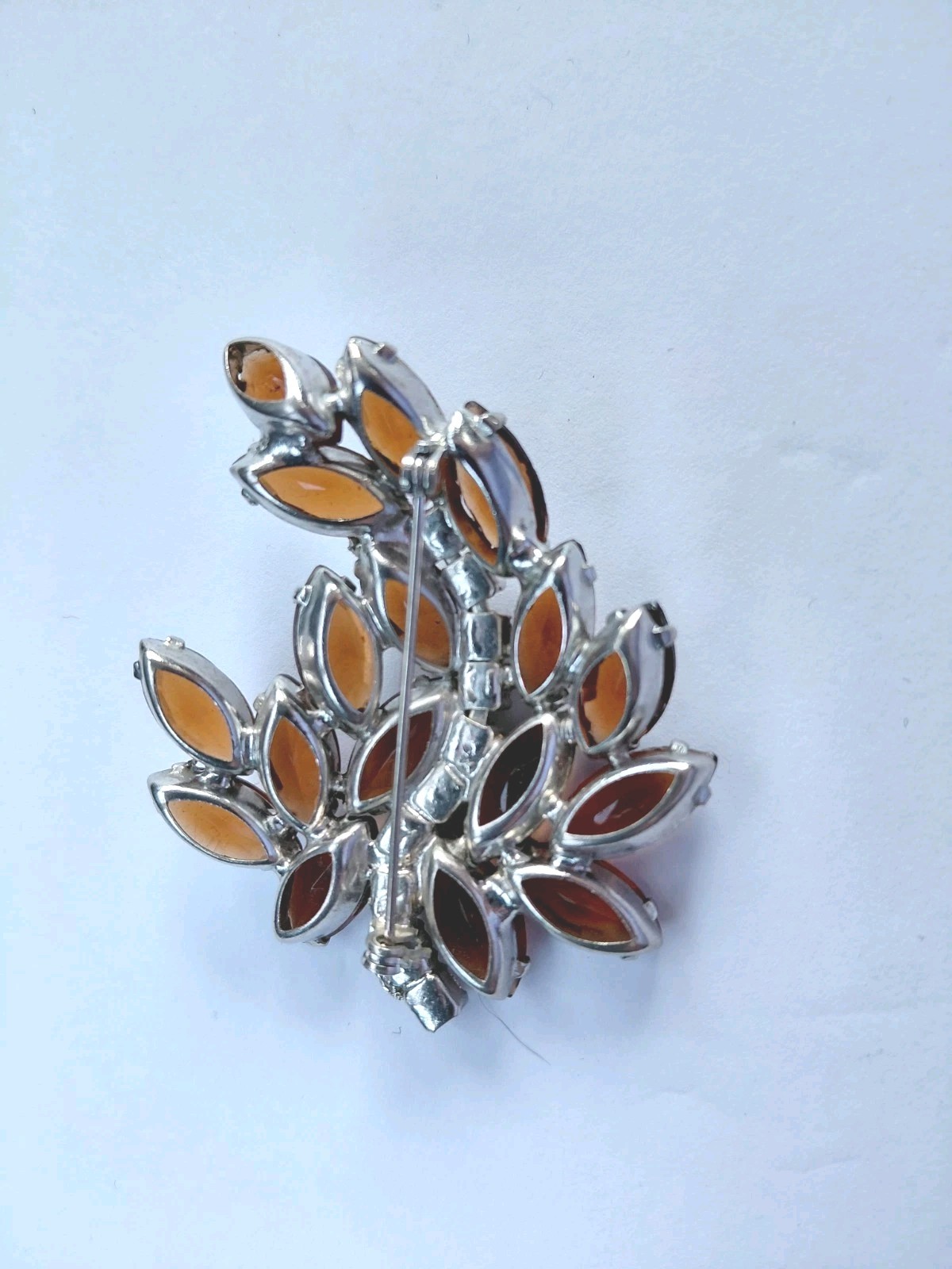 Vintage Juliana brooch pin Amber Color Glass Rhinestones Silver Tone Setting