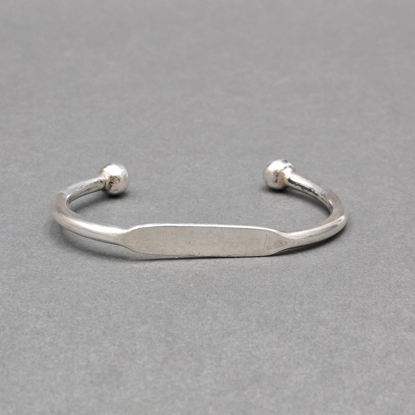 Vintage 800 Silver Cuff Bracelet 6.75″ Engravable ID Plate Ball Tip Minimalist
