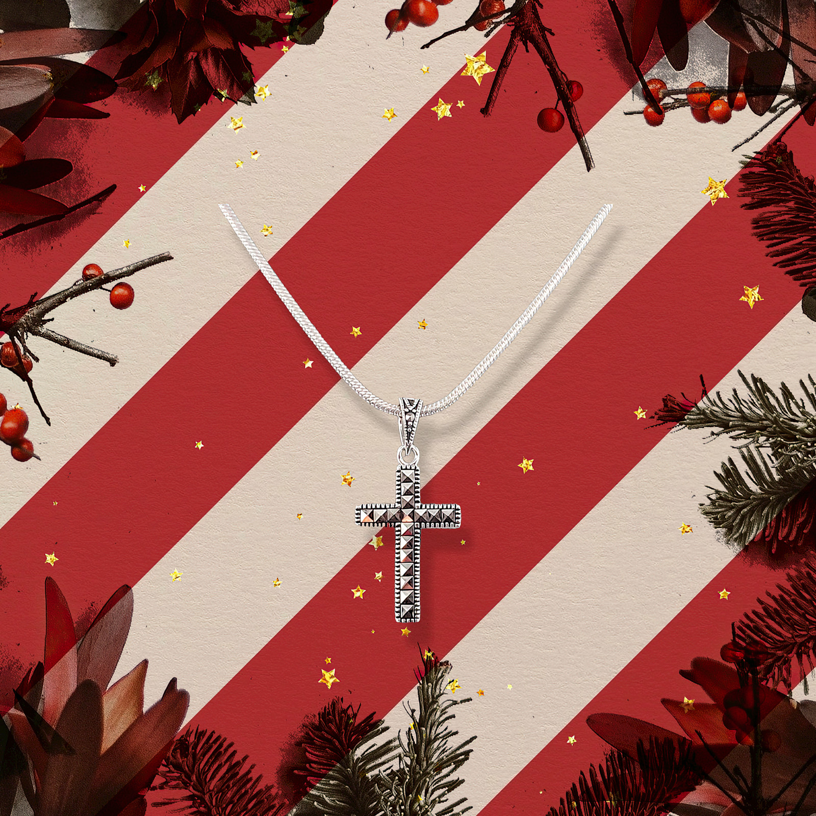 Marcasite Cross Sterling Silver Necklace