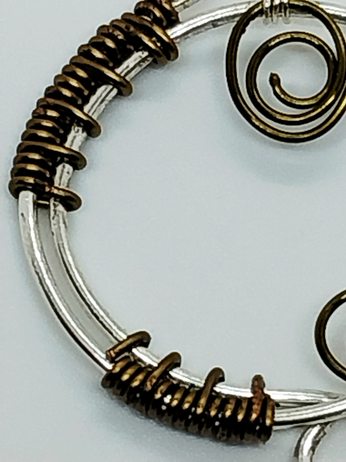 Handcrafted Artisan Mixed Metal Wire Wrapped Swirl Pendant Necklace
