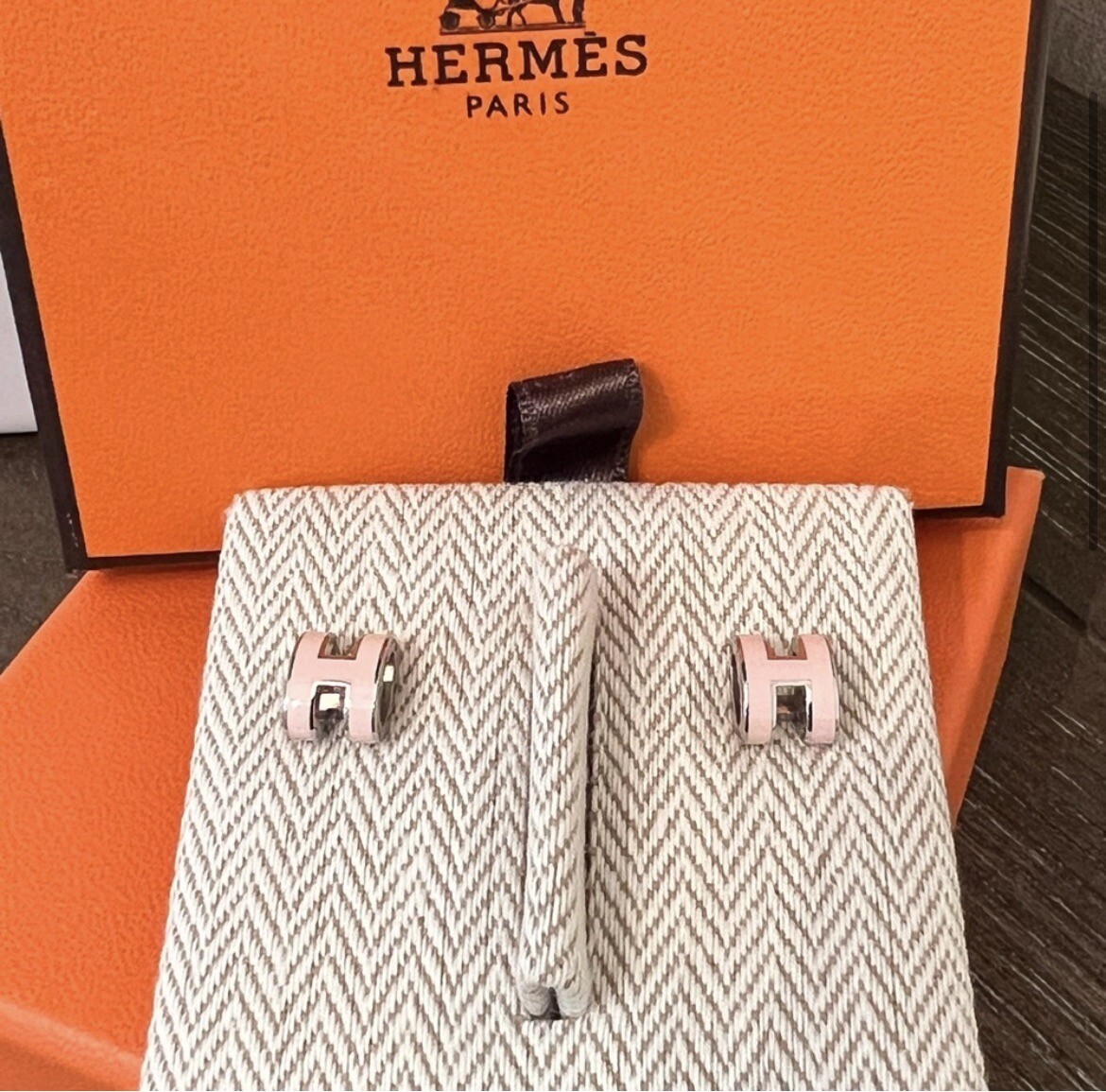 Hermes Mini Pop H Earrings Pink Gold Plated Authentic Sold Out!