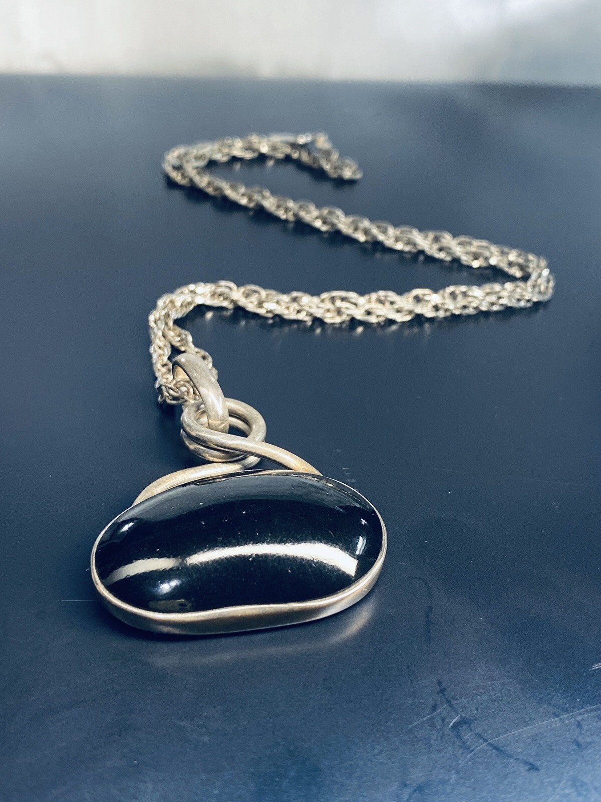 Vintage Retired Sterling Silver 925 Silpada Black Obsidian Pendant Necklace
