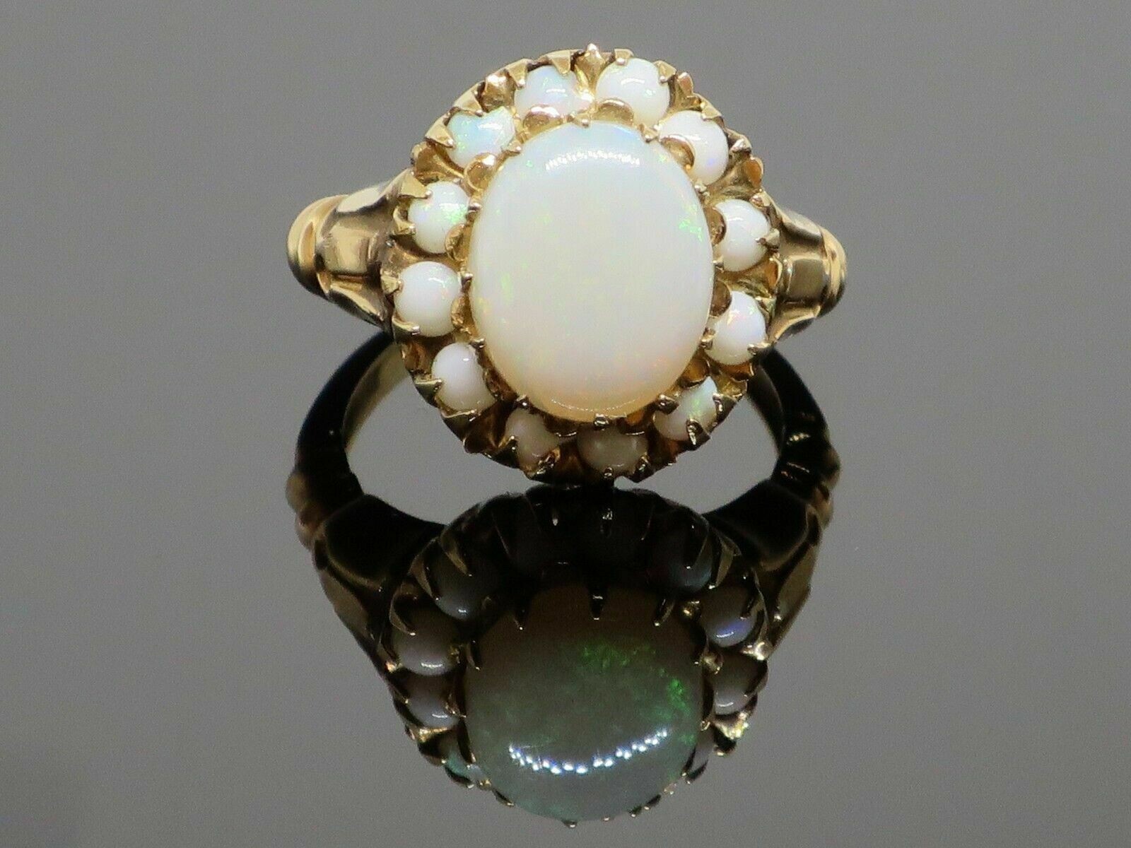 4.20CT Oval Cut Opal Halo Women’s Engagement Ring 14K Yellow Gold Finish