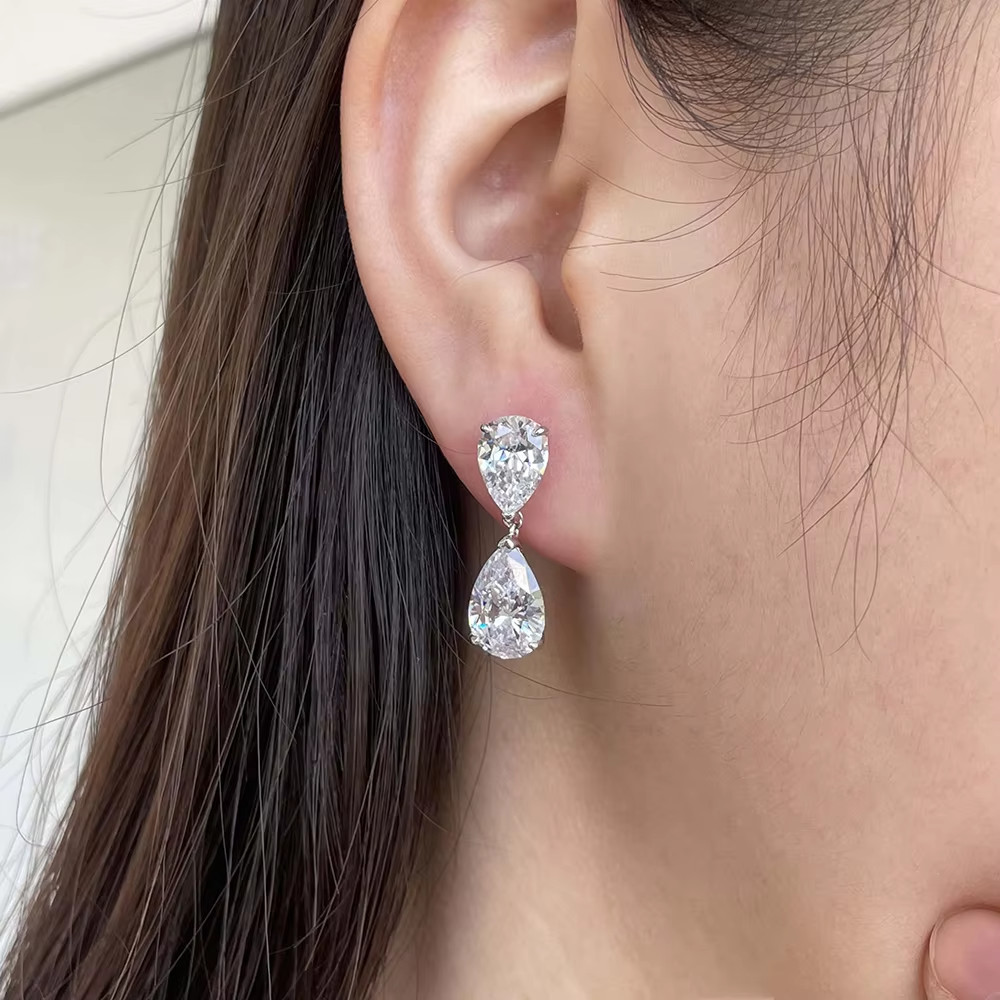 3Ct Pear Cut D VVS1 Moissanite Drop Dangle Earrings 14k White Gold Plated
