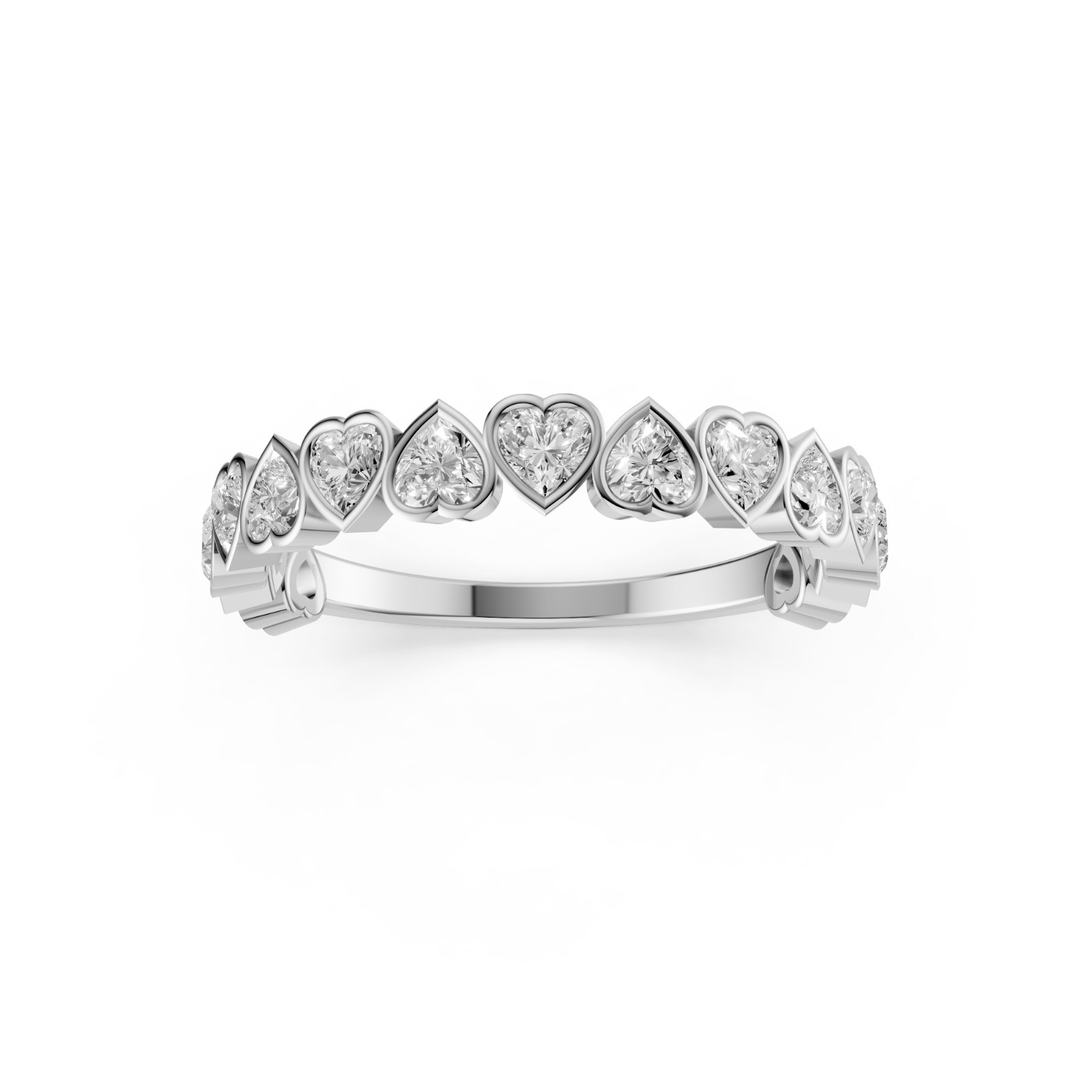 Shared Prong Set Heart Shape Lab Grown Diamond Half Eternity Stackable Band