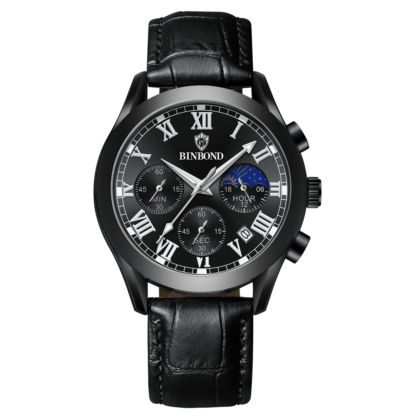 Men’s Waterproof Chronograph Dial Leather Band Causal Analog Quartz Date Watch
