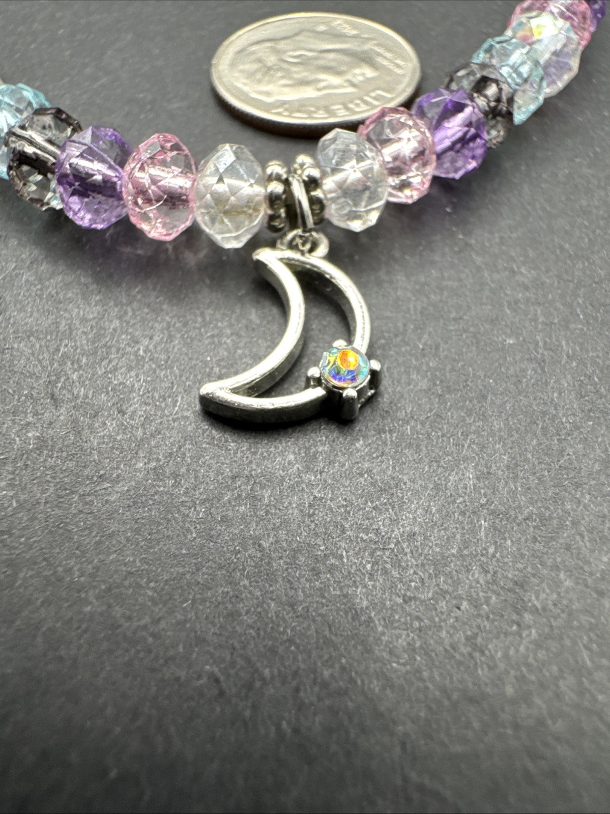 Stretch Choker Pastel Beads With Moon Iridescent Bling FREE SHIPPING!
