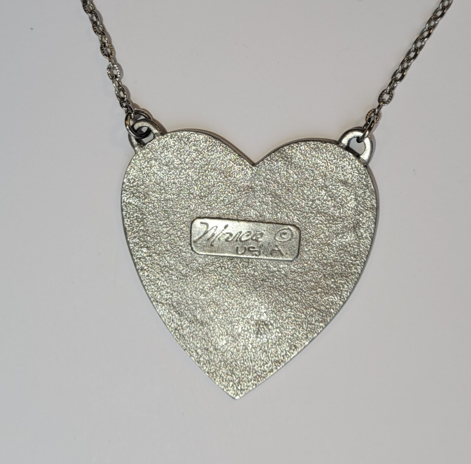 Marcie USA Sunflower On Heart Handcrafted Pewter Pendant 25in Necklace Vintage