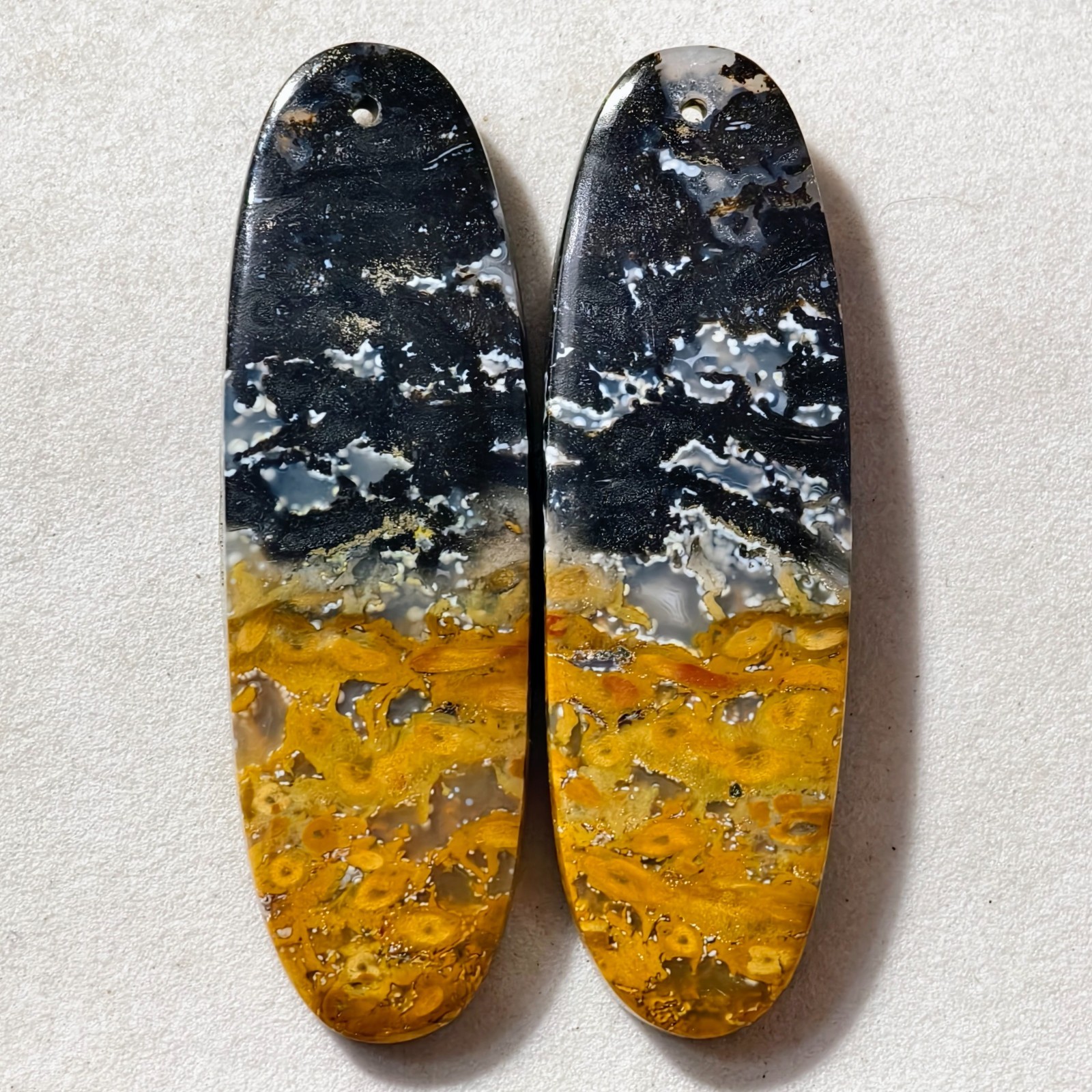 64 Cts Natural Fossilized Palm Root Drilled Pair Cabochon Gemstone 48.6X15.2 MM