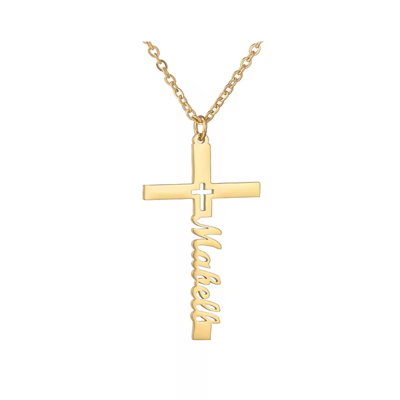 Customized Cross Name Necklace Men Women Pendant Stainless Steel Jewelry Silver