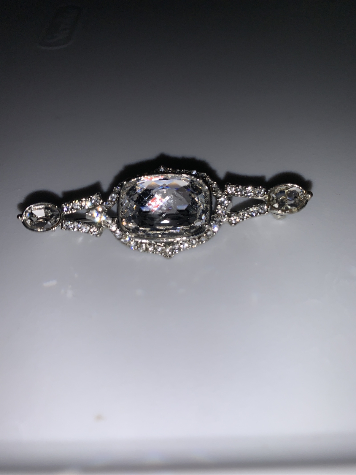 NWT Carolee silver tone crystal 2-1/4”x1” bar pin brooch signed CS404
