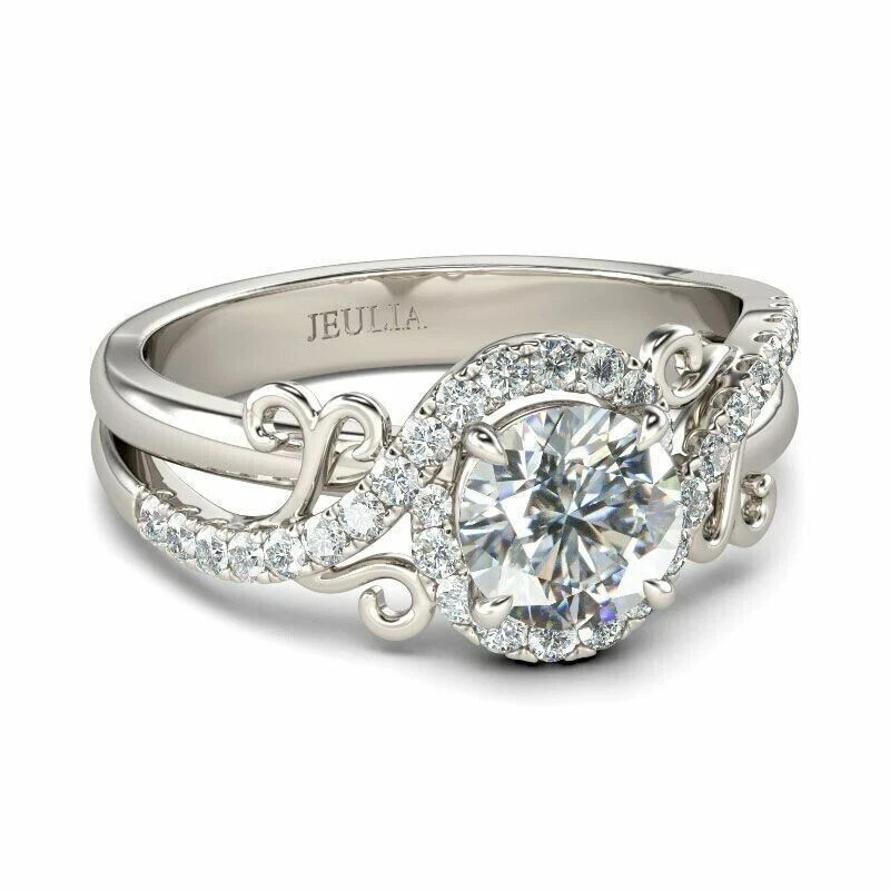 2.00Ct Lab Created Diamond Round Cut Inspire Ring 14K White Gold Plated Silver