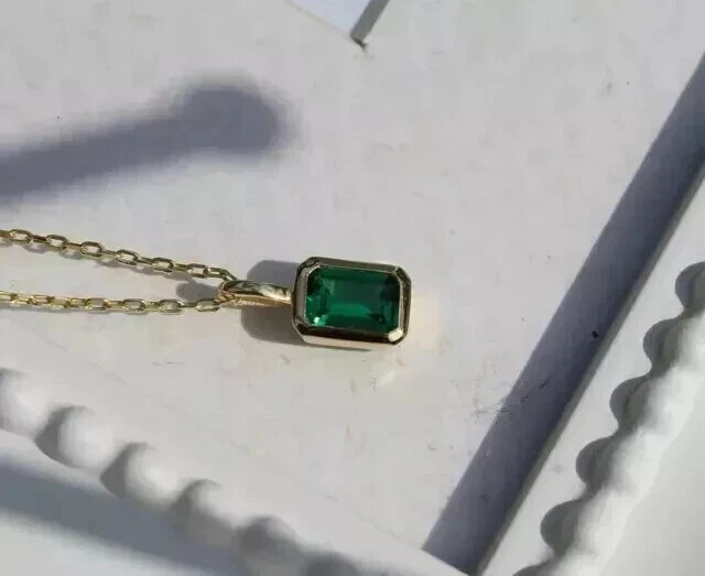 2Ct Emerald Cut Natural Green Emerald Solitaire Pendant 14K Yellow Gold Plated