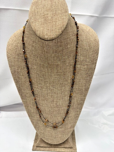 Knotty Girls Long/Layered Knotted Beaded Necklace-Diff Brows/Tans-26 in*New