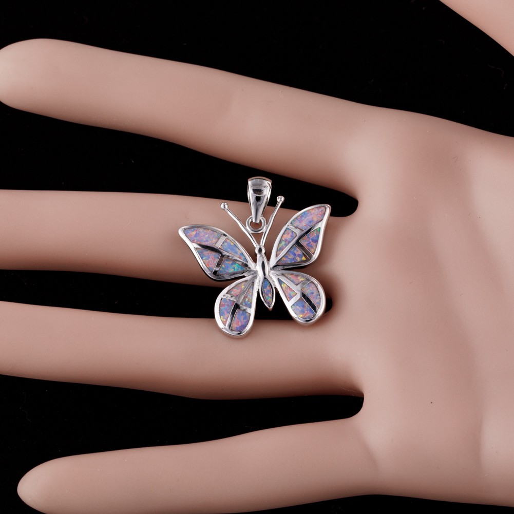 Butterfly Lavender Purple Fire Opal Silver Jewelry Necklace Pendant