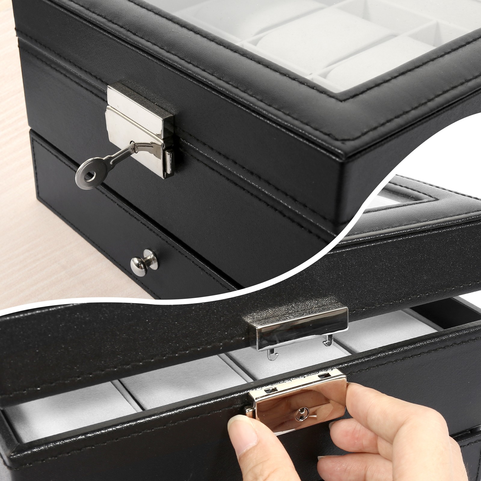 8 Slot PU Leather Watch Box Glass Top Organizer Jewelry Display Case New