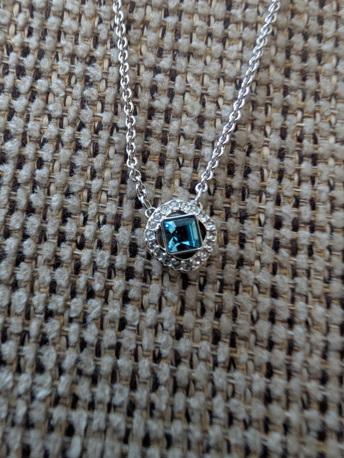 Swarovski Angelic Square Fancy Light Blue Pendant Rodium Plated Necklace
