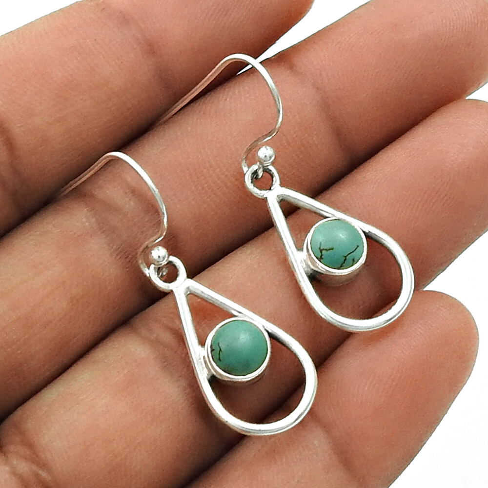 Solid 925 Silver Natural Turquoise Gemstone Trendy Earrings Valentine Gift Women