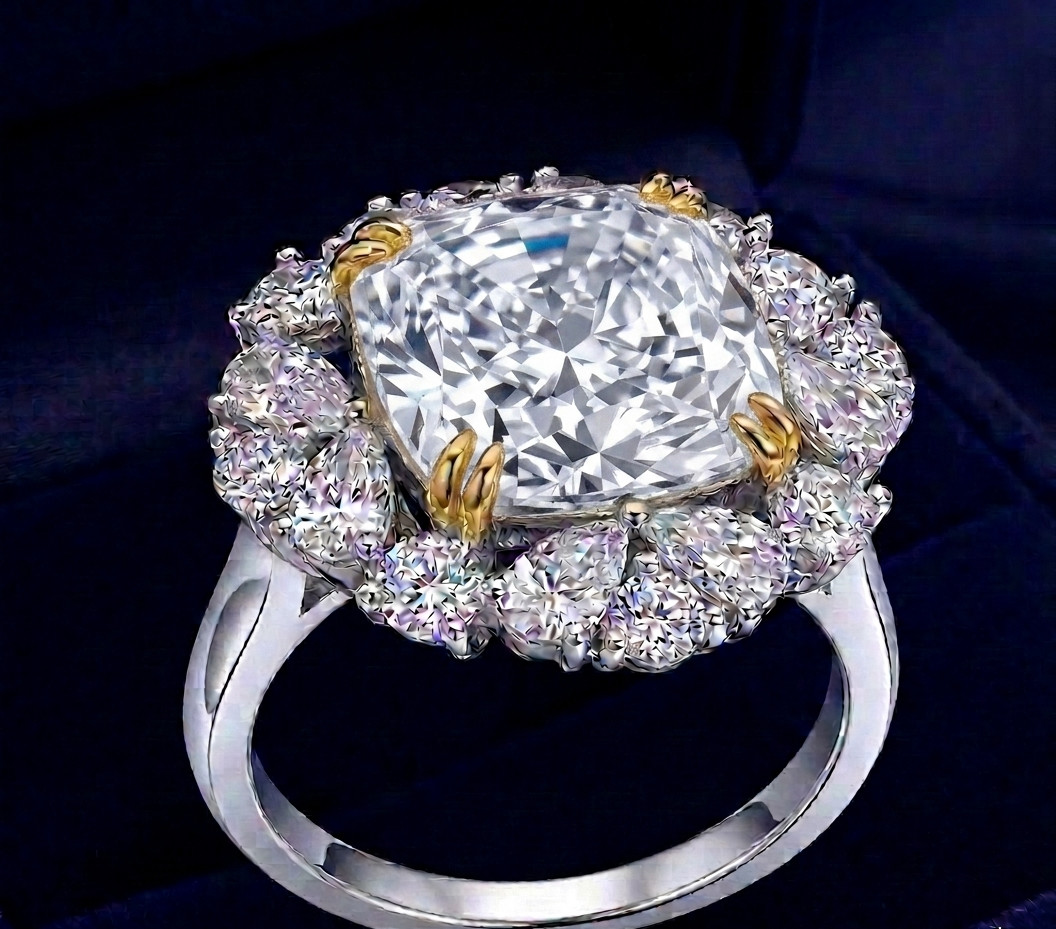 RARE 6.20 Ct Certified Cushion Cut White Natural Diamond Ring White Gold Finish