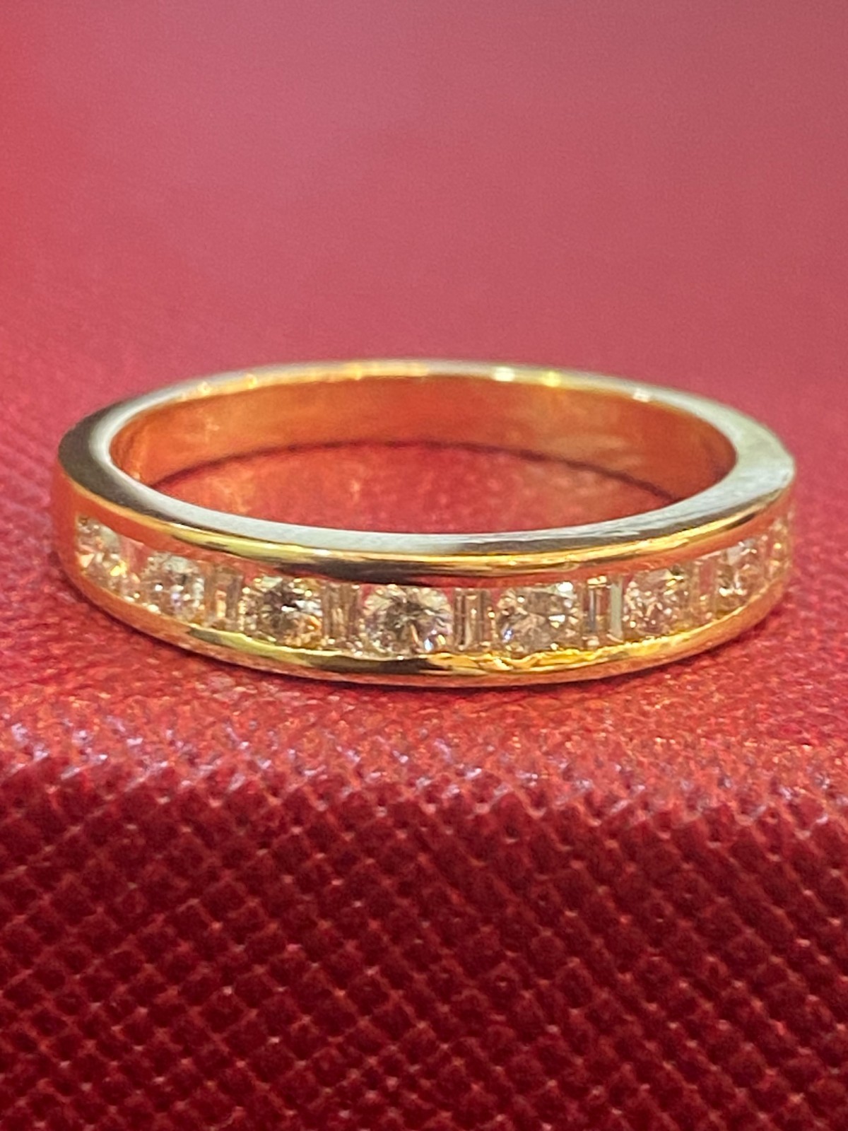 Pave 0.49 TCW Round Baguette Cut Natural Diamonds Anniversary Band Ring 18K Gold