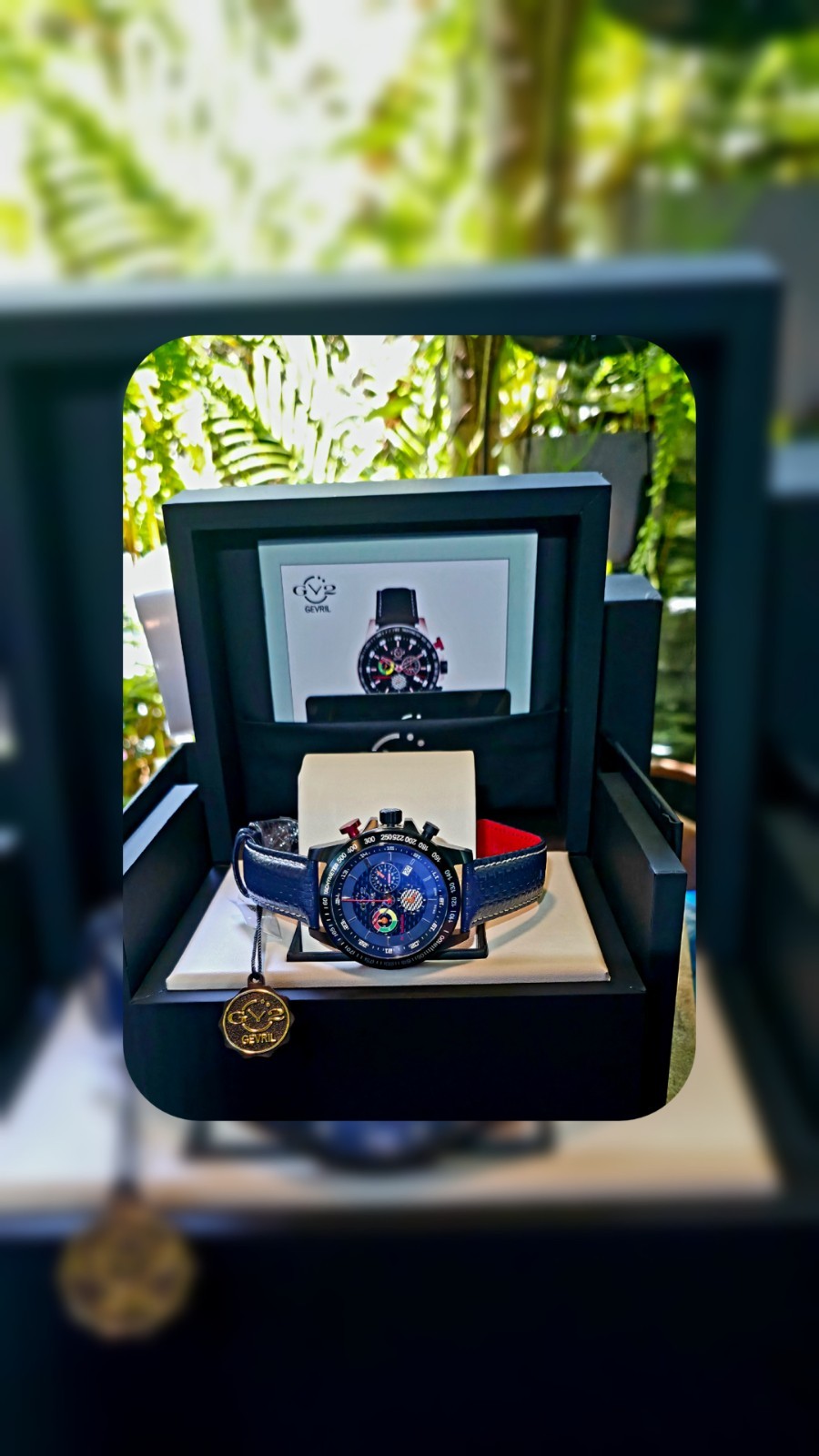 GEVRIL SCUDERIA SWISS MADE ⌚ TACHOMETER SAPPHIRE CRYSTAL CARBON FIBER BLUE ALARM