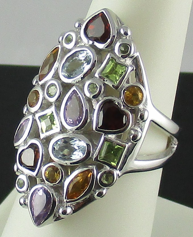Princess Jaipur 2.52ct Multigemstone Sterling Marquise-Shaped Ring – Size 7