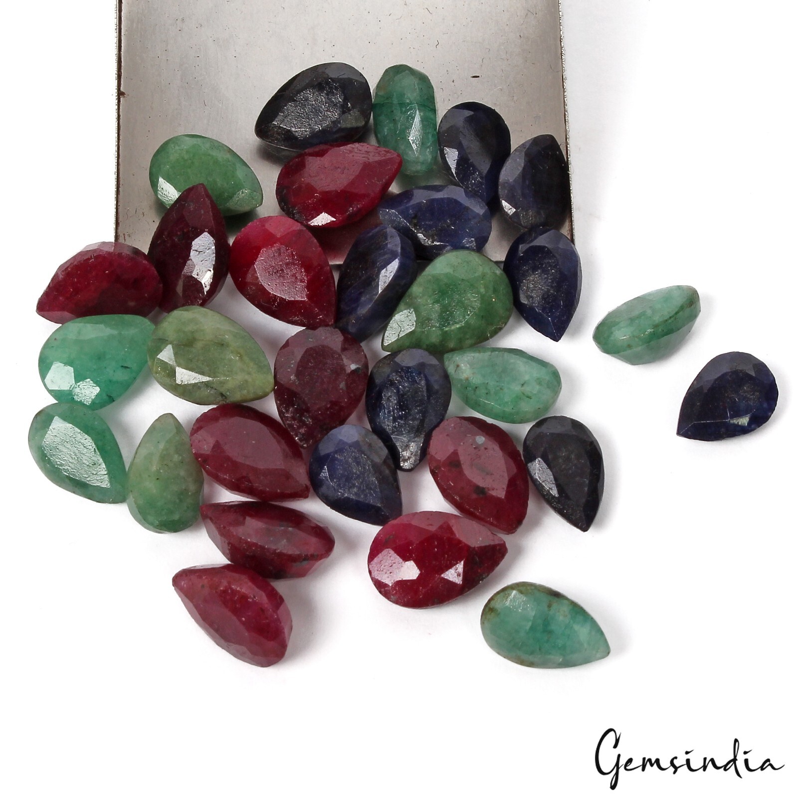 Certified 106.70 Cts/30 Pcs Natural Multi Color Ruby Emerald Sapphire Pear Gems