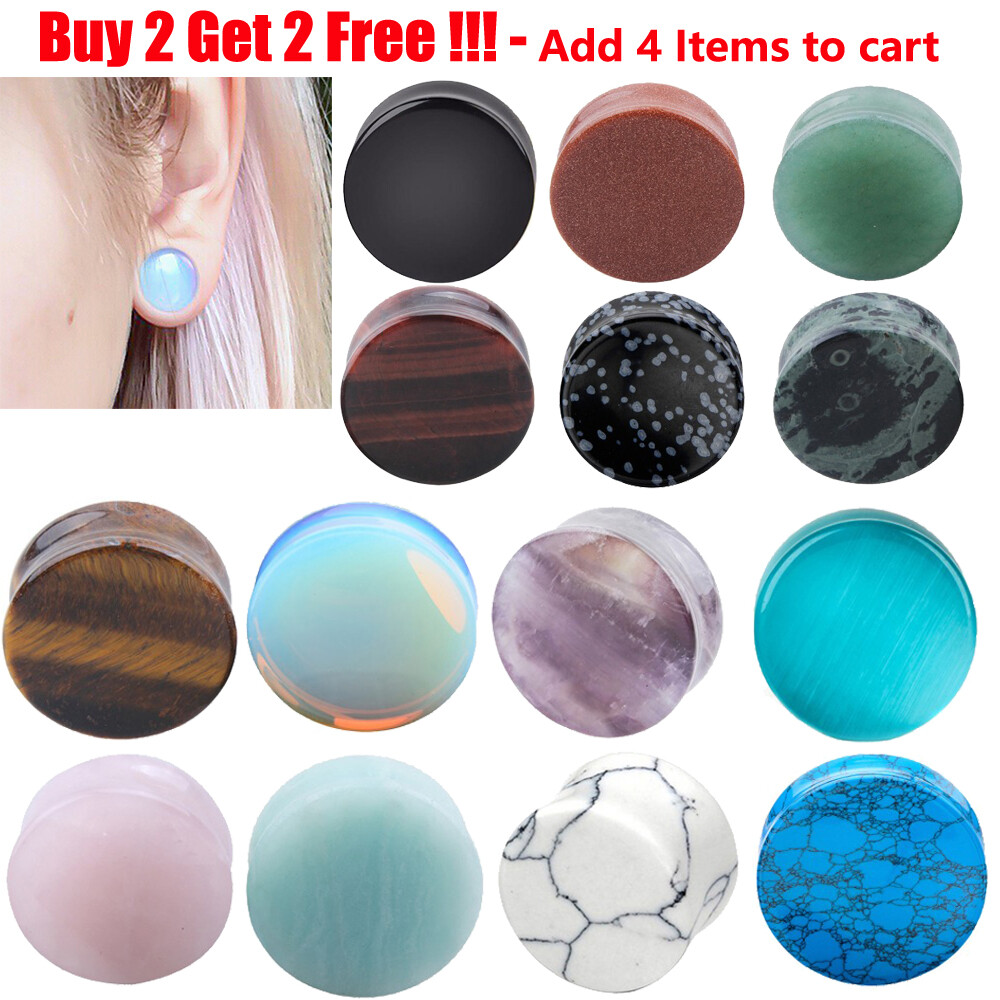 Ear Gauges Organic Stone Ear Plugs Flesh Tunnels 2G,0G,00G,12,14,16MM – 1Pair US