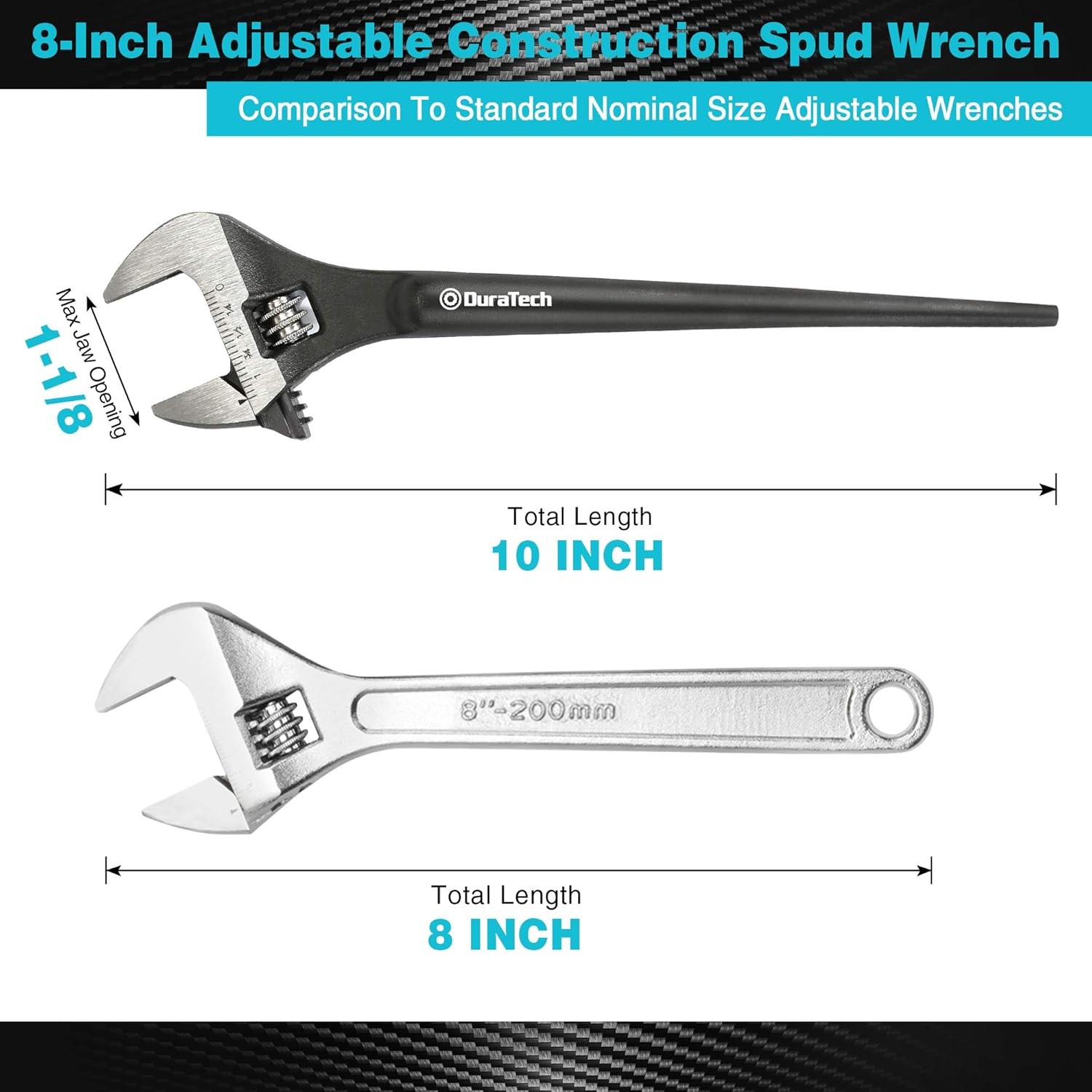 DURATECH 8-Inch Adjustable Construction Spud Wrench, Black 8-Inch,