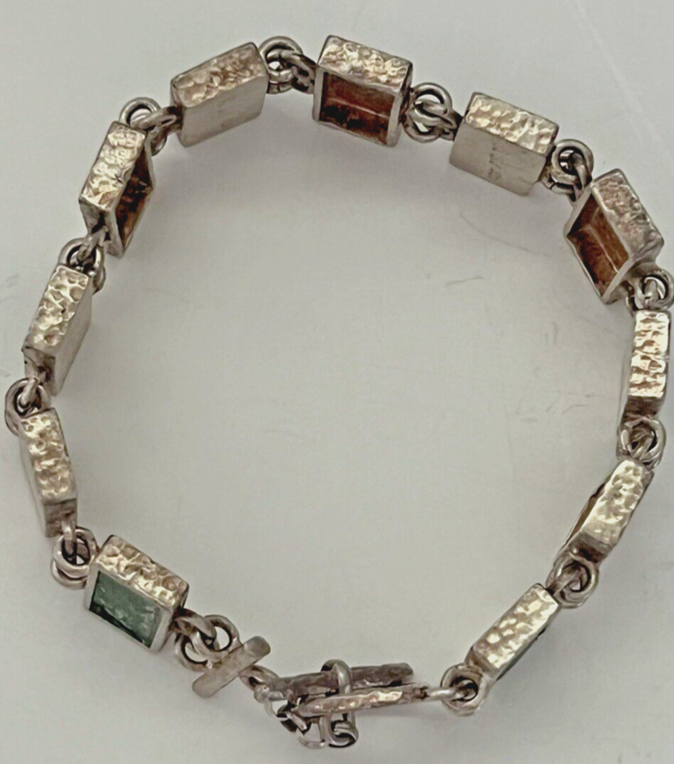 Roman Period Glass Fragments 200 B.C Set in 925 Silver Bracelet Vintage 2001