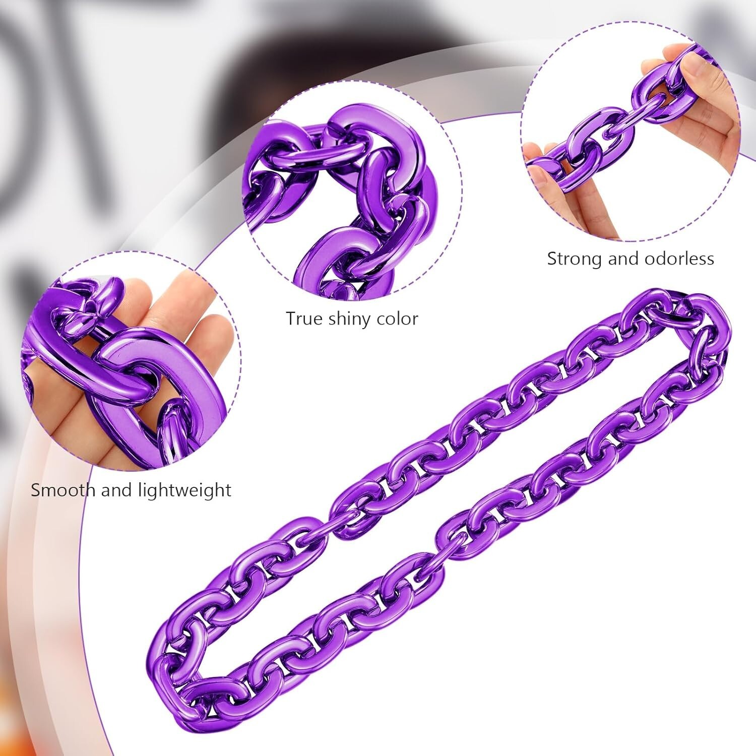 Purple Hip Hop Large Acrylic Thick Plastic Cuban Link Chain Necklace 32in 80cm