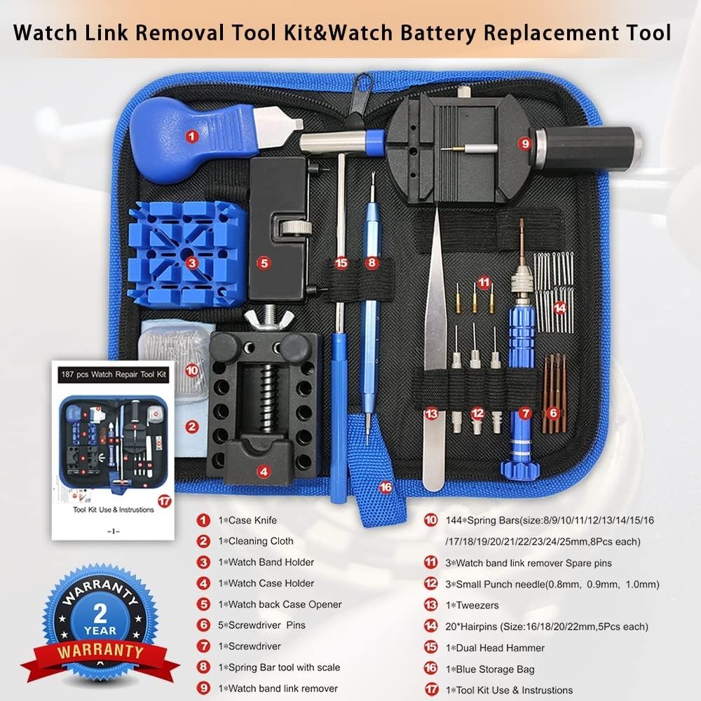 Comprehensive Watch Repair Tools Set with Adjustable Case Opener & Batteries
