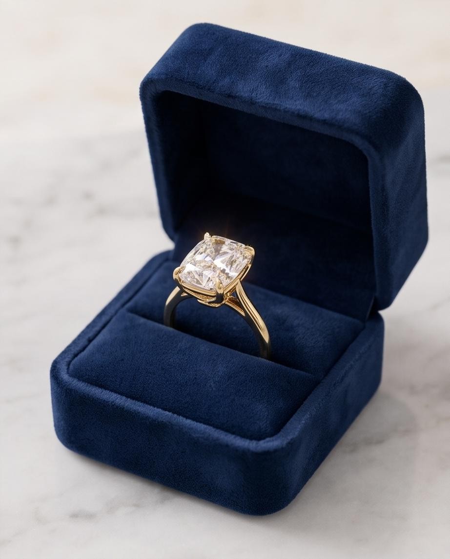 IGI Certified 3.00Ct Cushion Cut Lab Grown Diamond Ring F VVS2 14K Yellow Gold