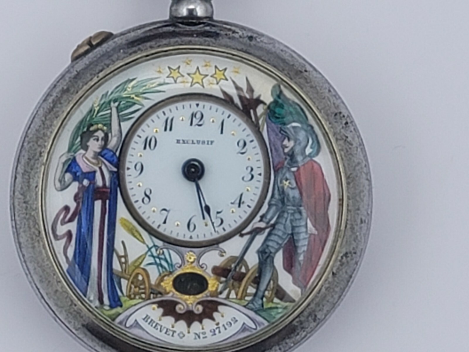 9932 original antique pendulum watch multicolor enamel dial rare France 1890