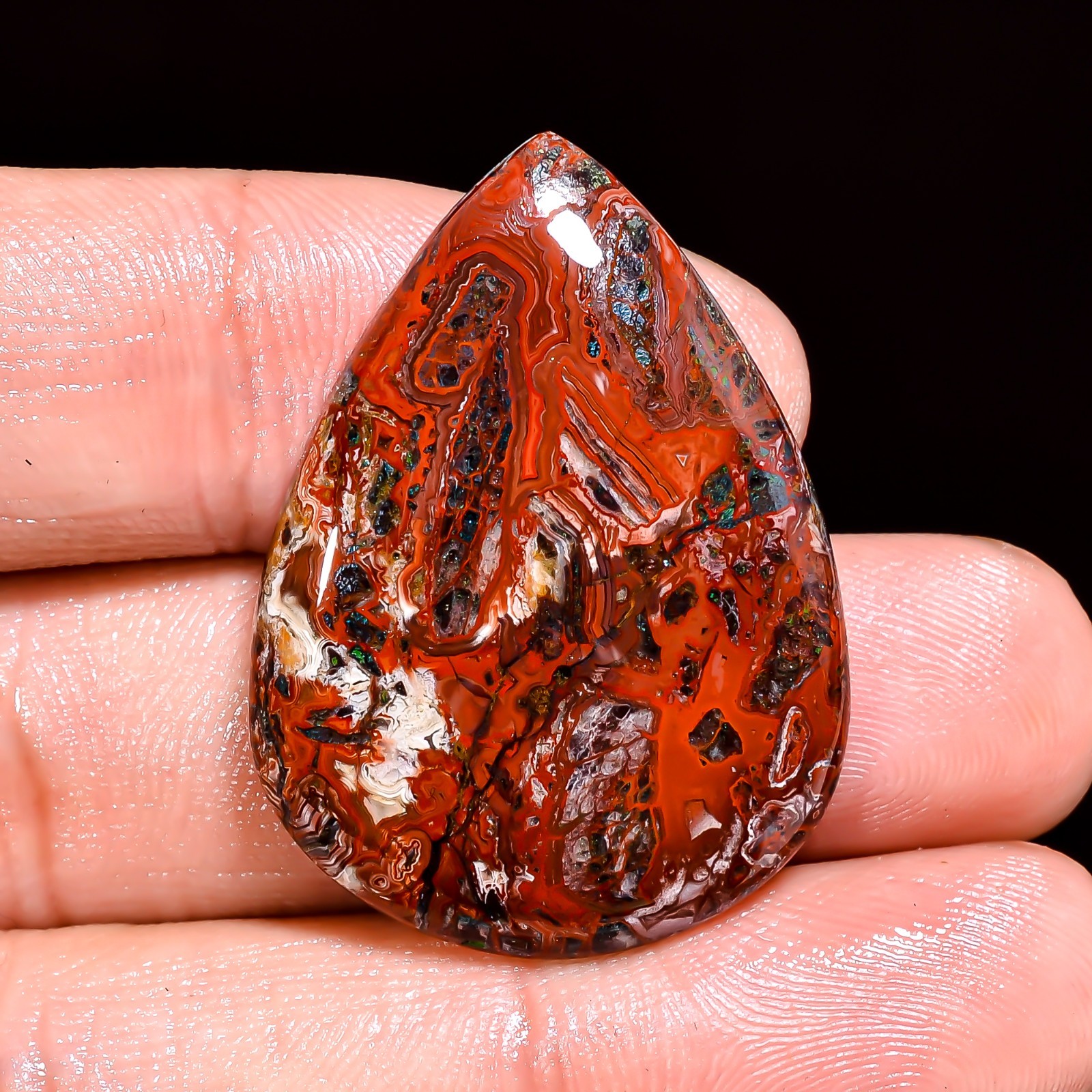 Natural Crazy Lace Agate Pear Shape Cabochon Loose Gemstone 33X24X5 MM 32 Cts.