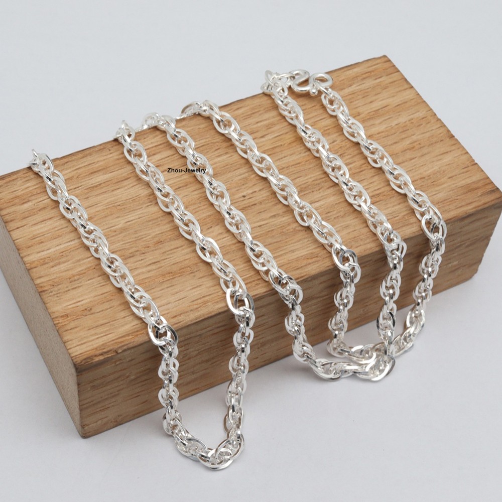 Pure 999 Fine Silver Necklace 3mm Oval Link Chain Women’s Necklace 19.7inch L